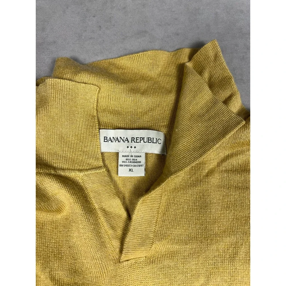 Banana Republic Mustard Yellow Silk‎ Cashmere Split Mock Neck Sweater Mens XL